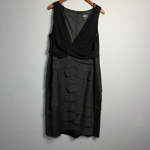 Adrianna Papell Woman Black Tiered Ruffle Sheath Dress‎ 16W Flapper 70's Retro